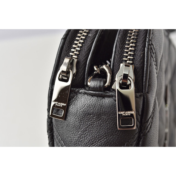 Saint Laurent Becky Double Zip Pouch Mini Bag Clutch Bag Leather Black YSL - Picture 5 of 7